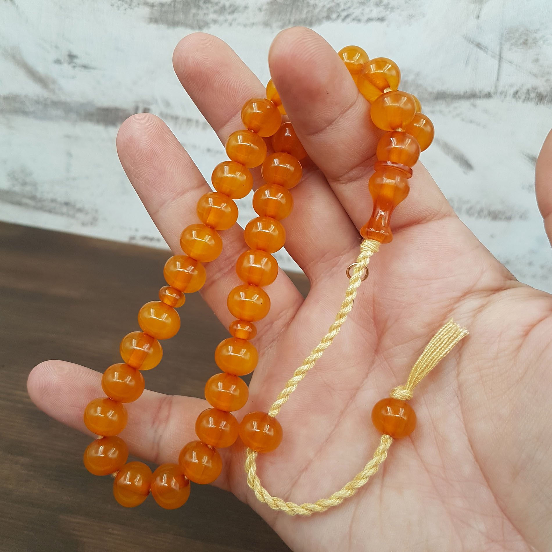 Teker Koyu Sarı Sıkma Kehribar Tesbih