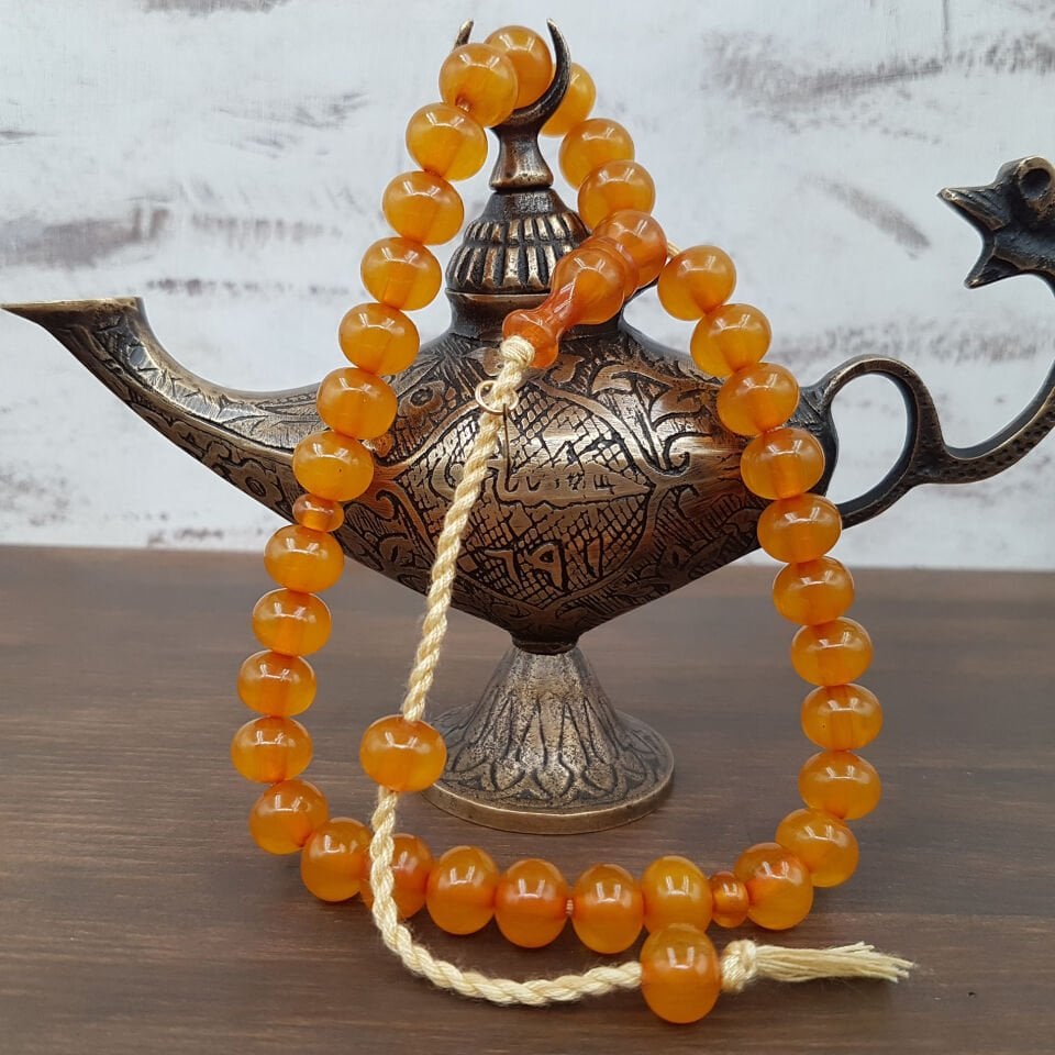 Teker Koyu Sarı Sıkma Kehribar Tesbih