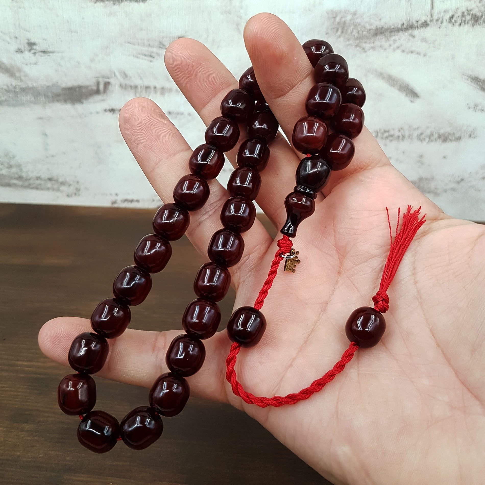 Kahverengi Tombul Kapsül Sıkma Kehribar Tesbih