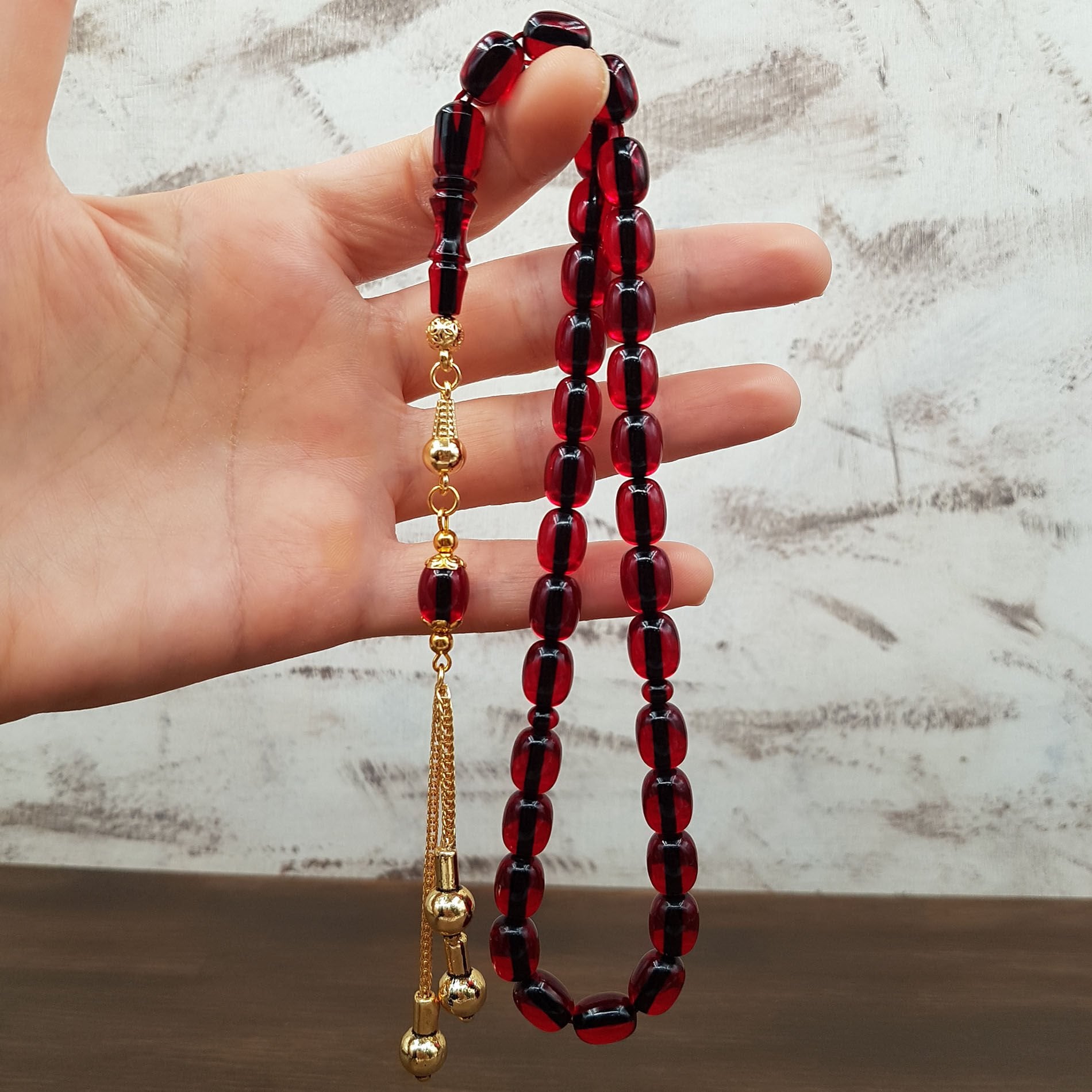 Kırmızı Kapsül Kesim Ateş Kehribar Tesbih