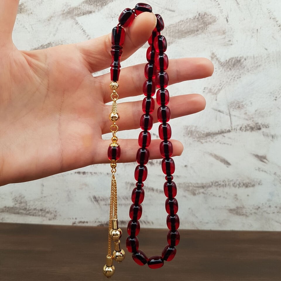 Kırmızı Kapsül Kesim Ateş Kehribar Tesbih