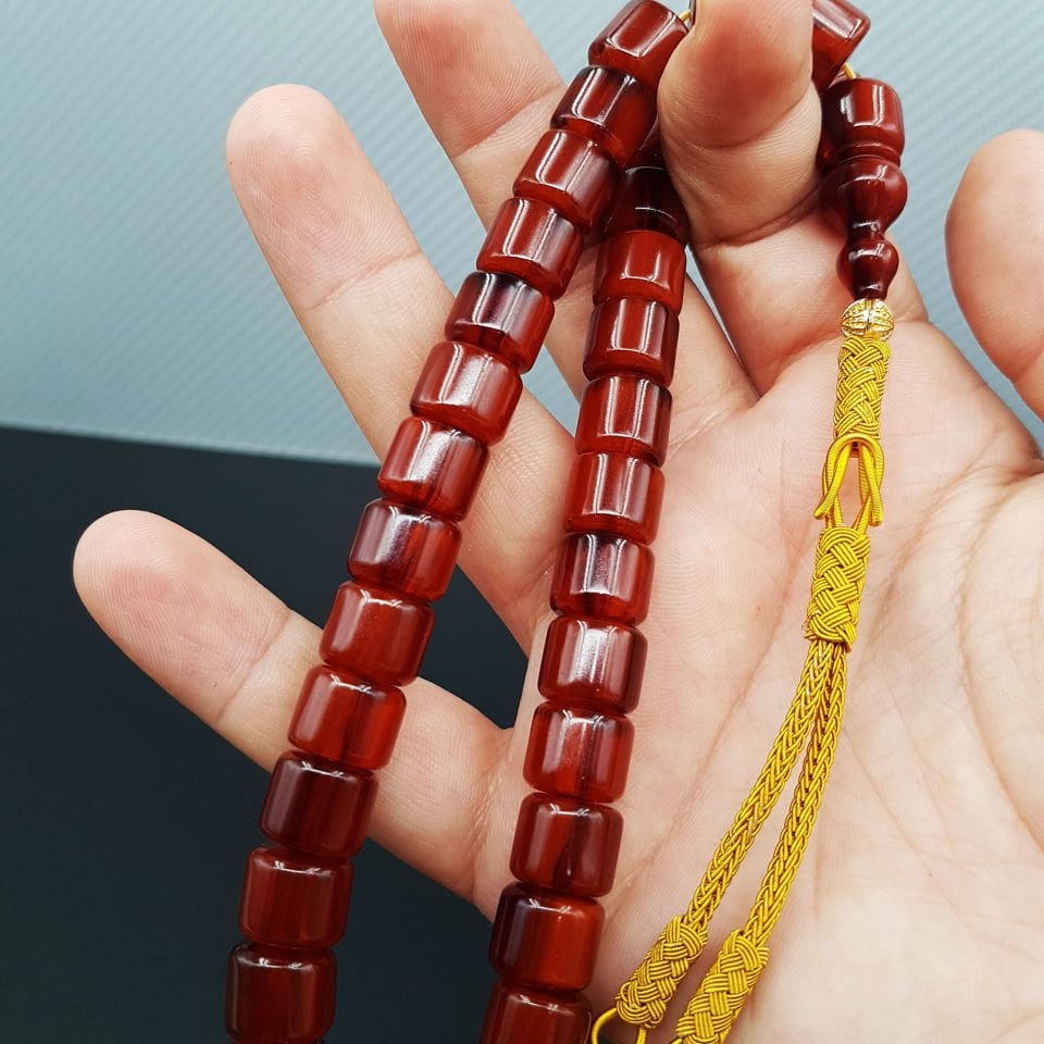 Teker Kesim Kazaz Tasarım Sıkma Kehribar Tesbih