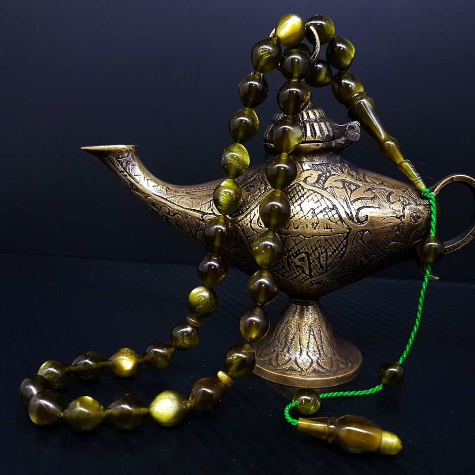 Zeytin Yeşili Sığırcık Kesim SedefLi Katalin Tesbih