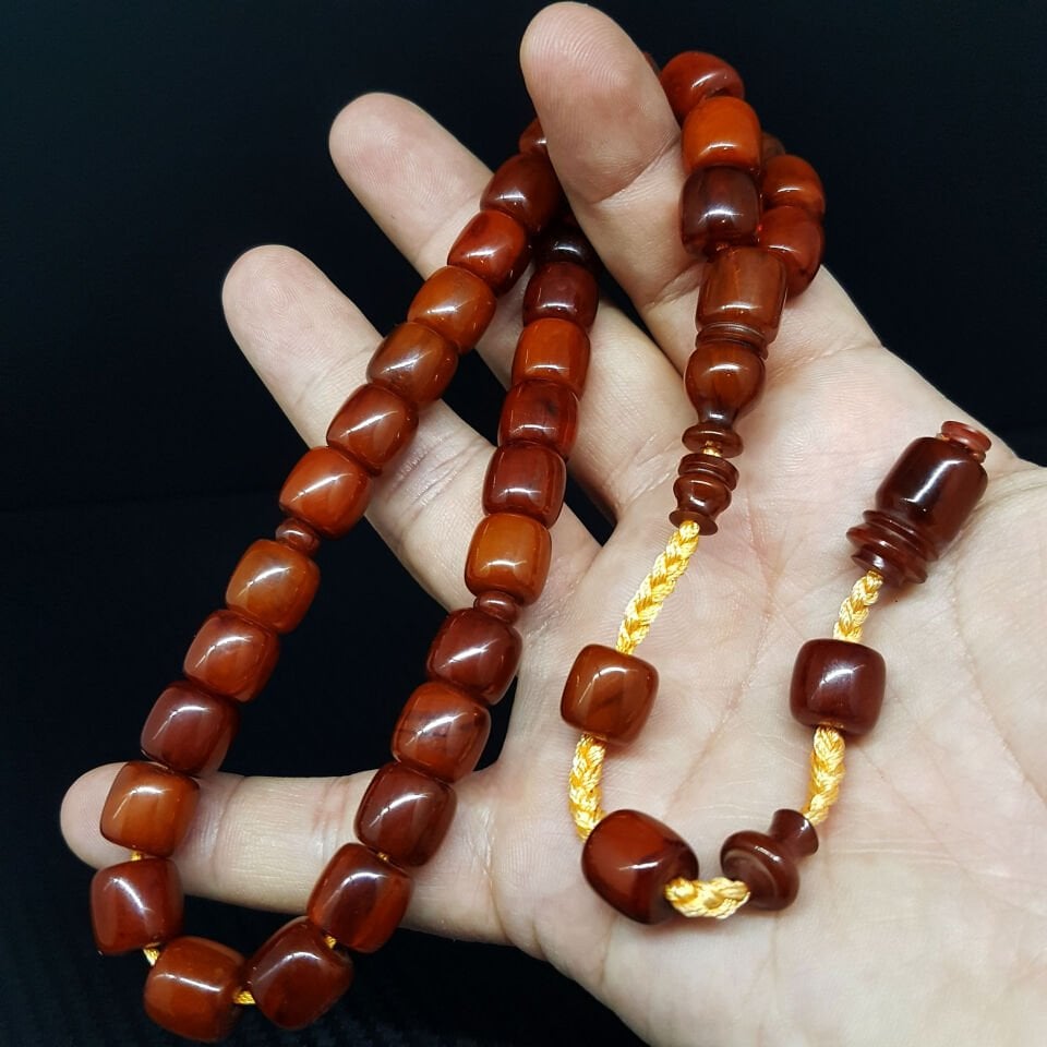 Kahve Teker Kesim Sıkma Kehribar Tesbih