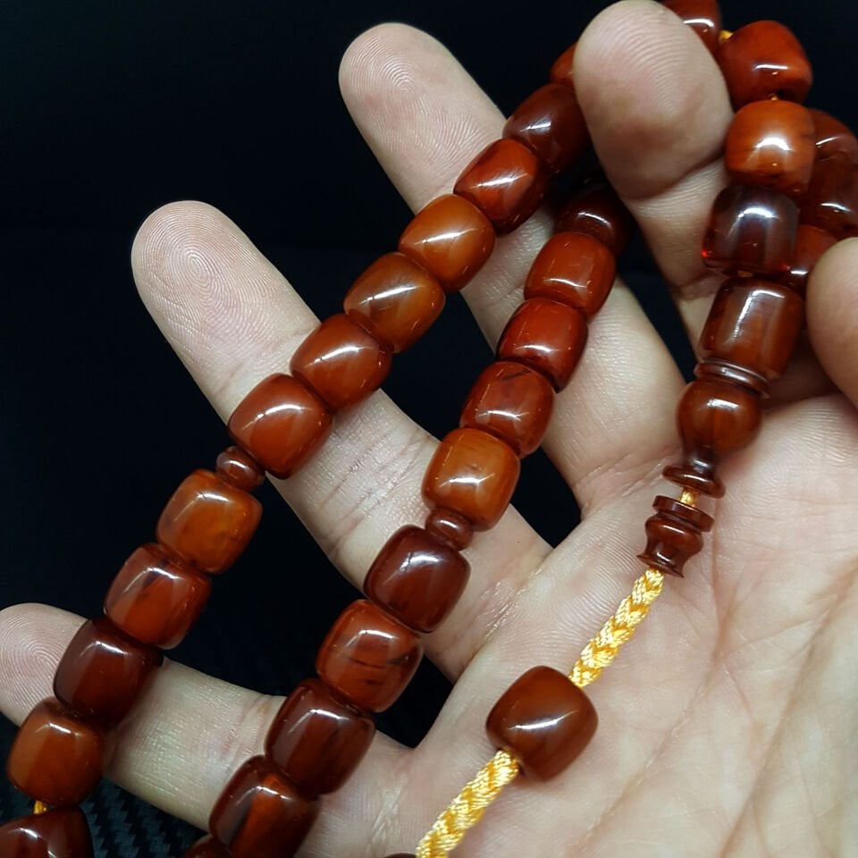 Kahve Teker Kesim Sıkma Kehribar Tesbih