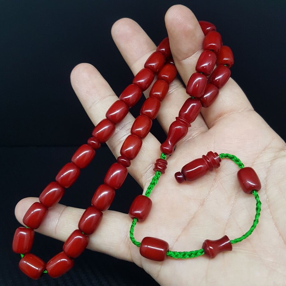 Vişne Renk Kapsül Kesim Sıkma Kehribar Tesbih