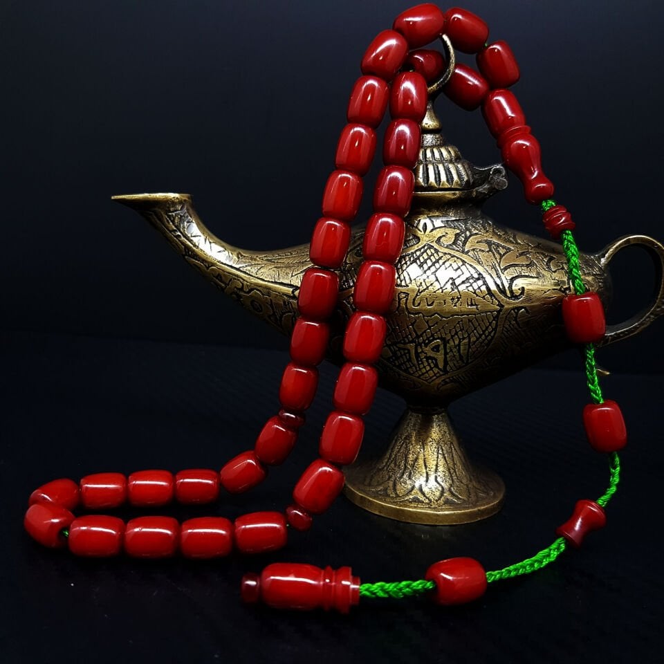 Vişne Renk Kapsül Kesim Sıkma Kehribar Tesbih