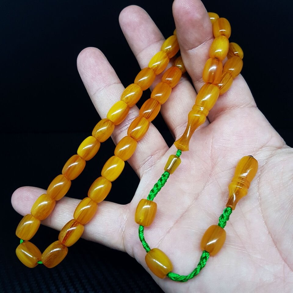 Fıçı Kesim Sarı Çubuk Sıkma Kehribar Tesbih