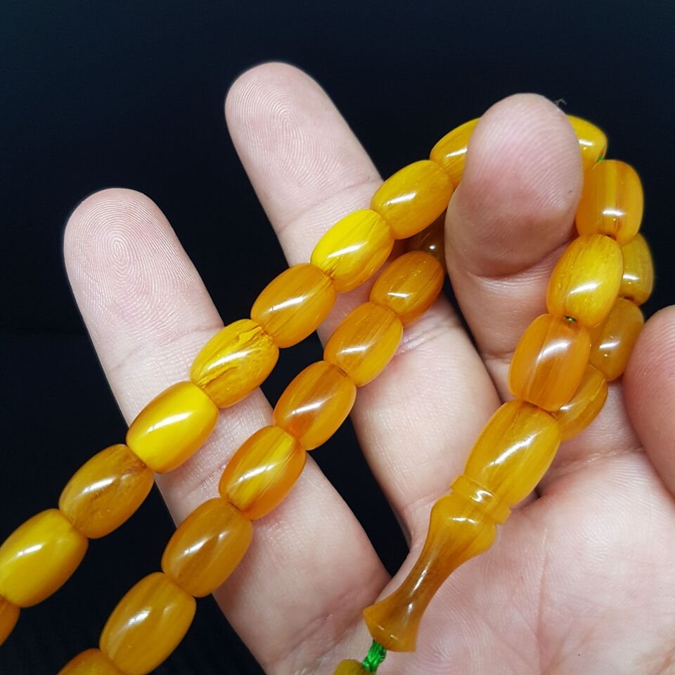 Fıçı Kesim Sarı Çubuk Sıkma Kehribar Tesbih