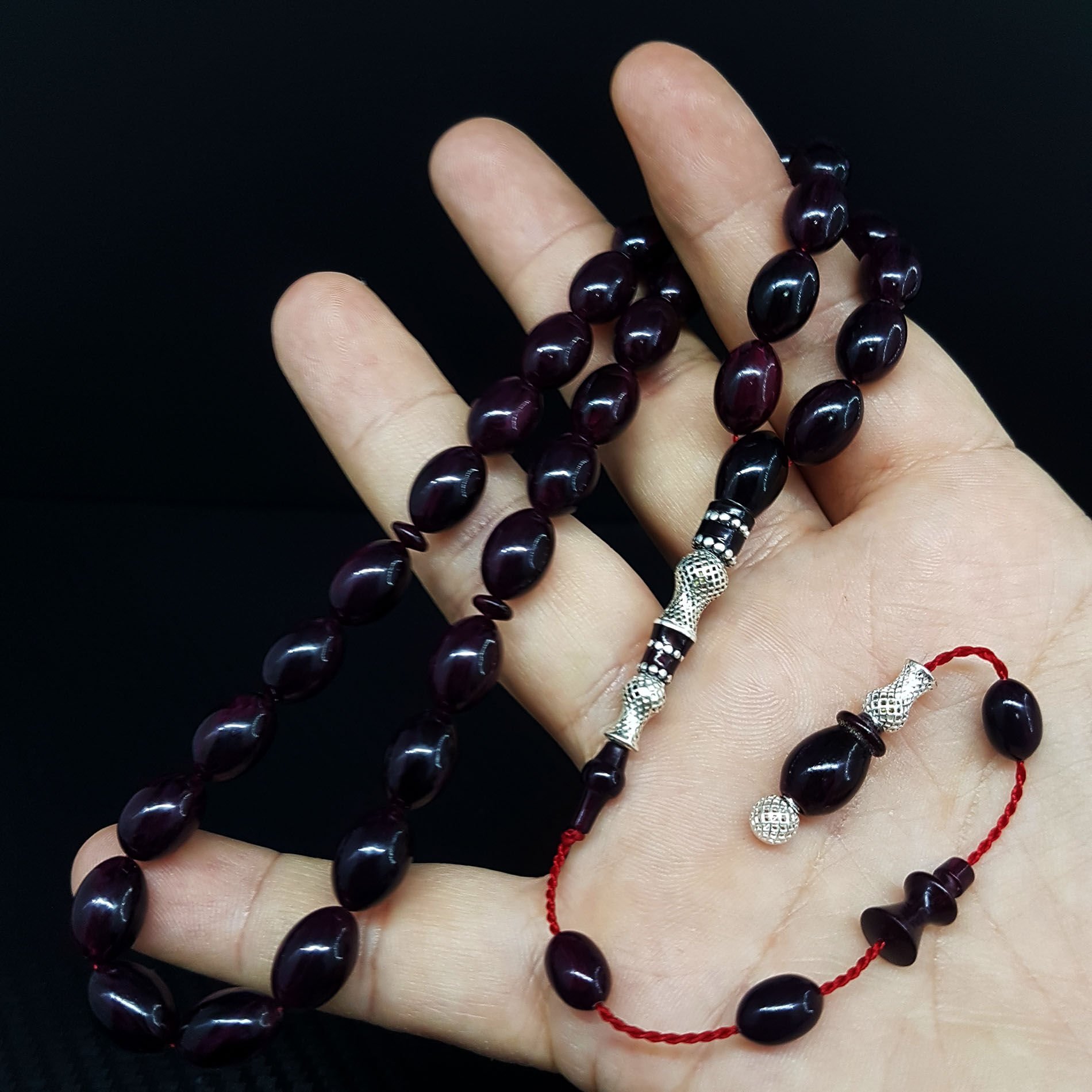 Gümüş İmame  Hitame İşcilik Sıkma Kehribar Tesbih