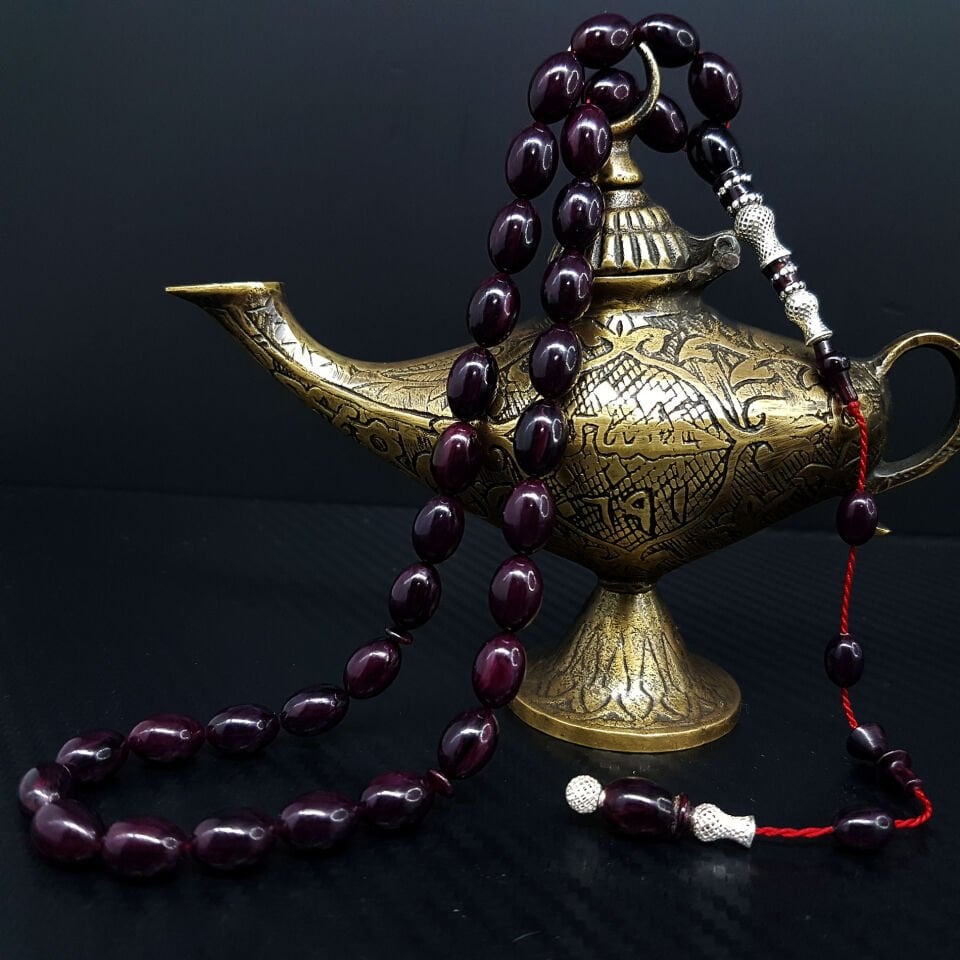 Gümüş İmame  Hitame İşcilik Sıkma Kehribar Tesbih