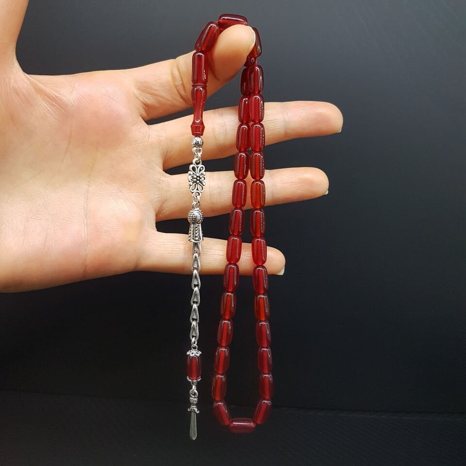 İnce Kesim  Kiremit Rengi Ateş Kehribar Tesbih