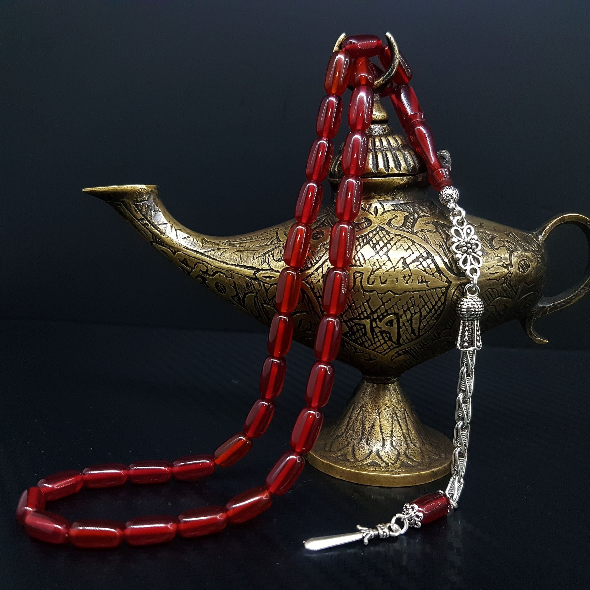 İnce Kesim  Kiremit Rengi Ateş Kehribar Tesbih