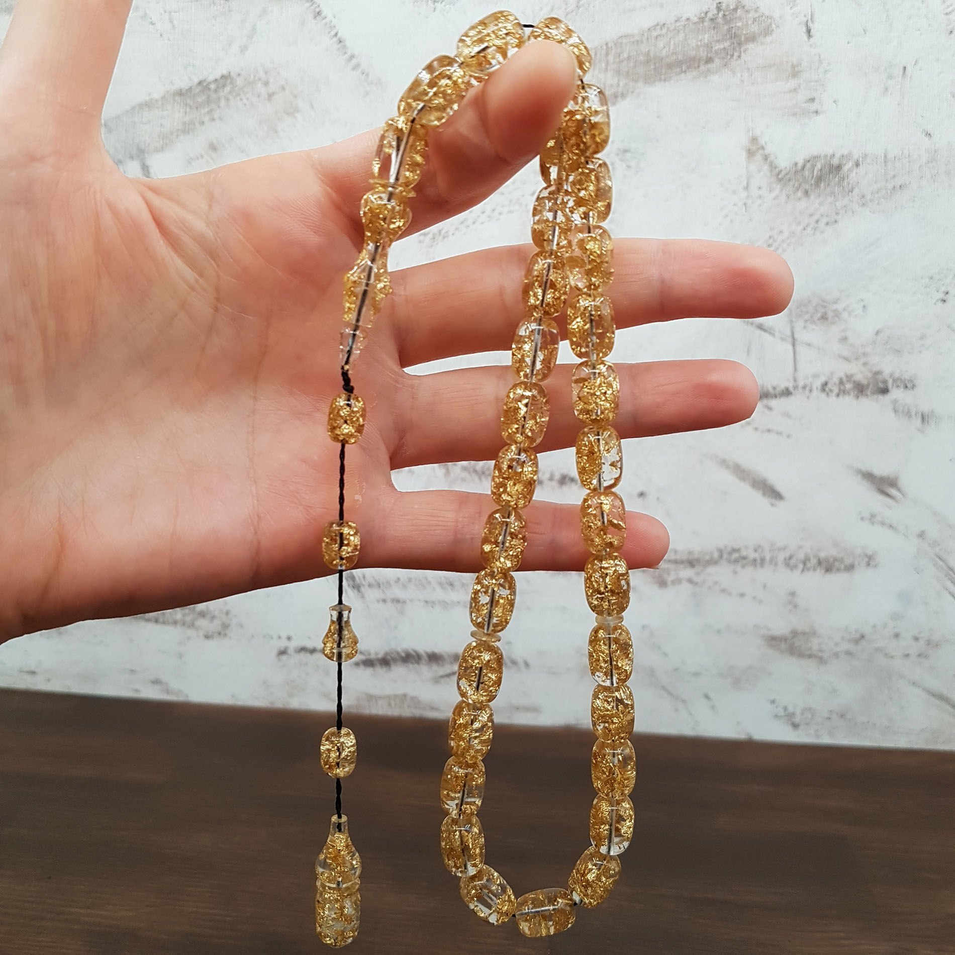 Kapsül Kesim Altın Parçalı Uçak Camı Tesbih