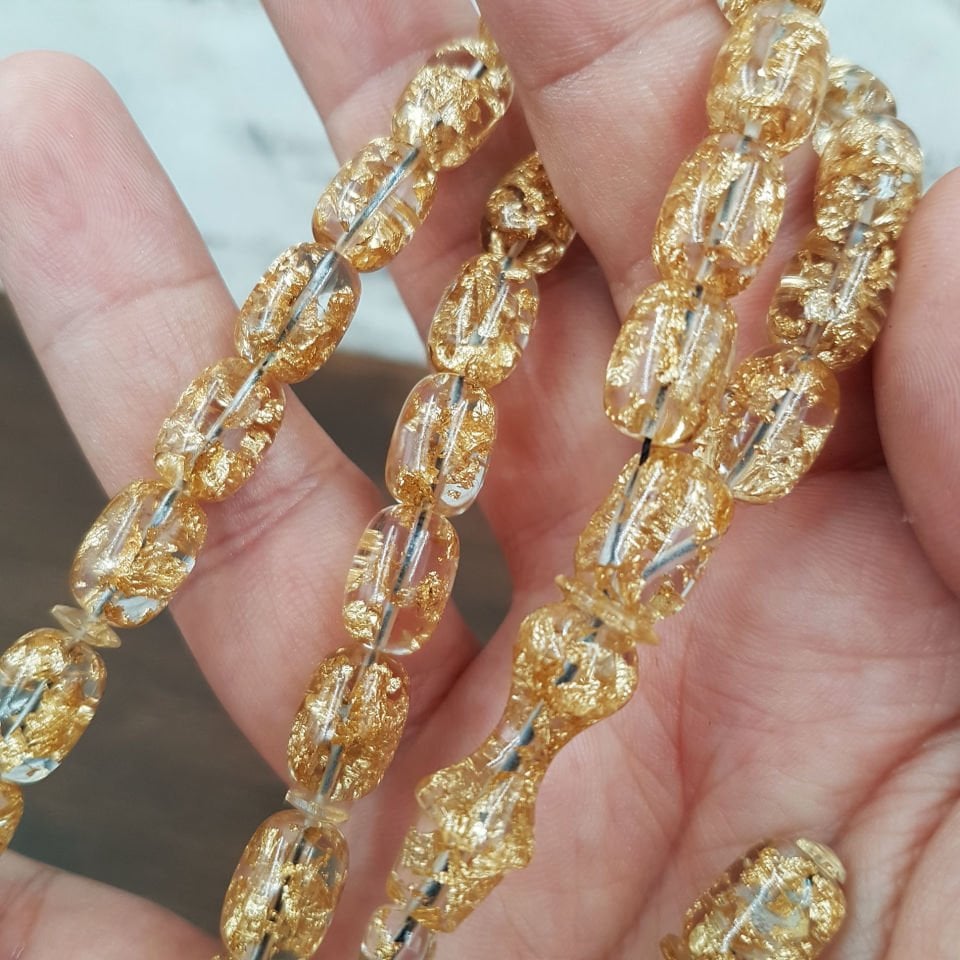 Kapsül Kesim Altın Parçalı Uçak Camı Tesbih