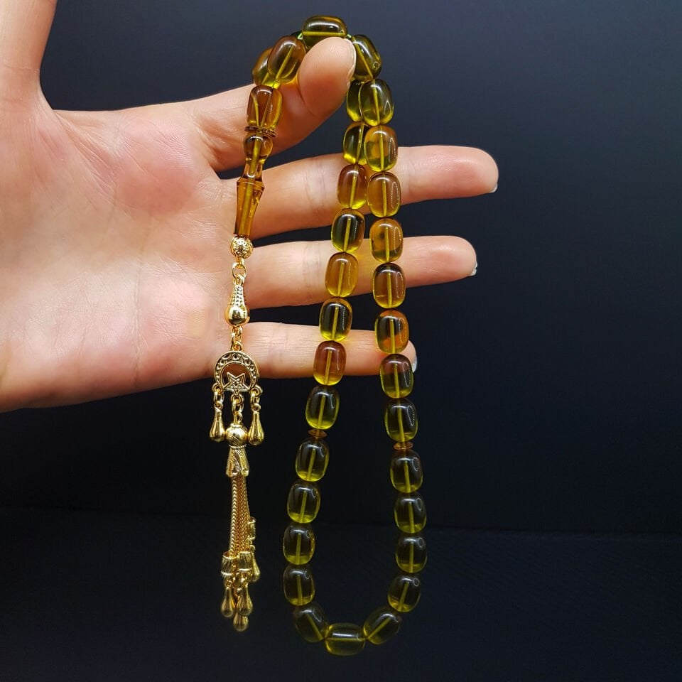 Yosun Yeşili Kapsül Ateş Kehribar Tesbih