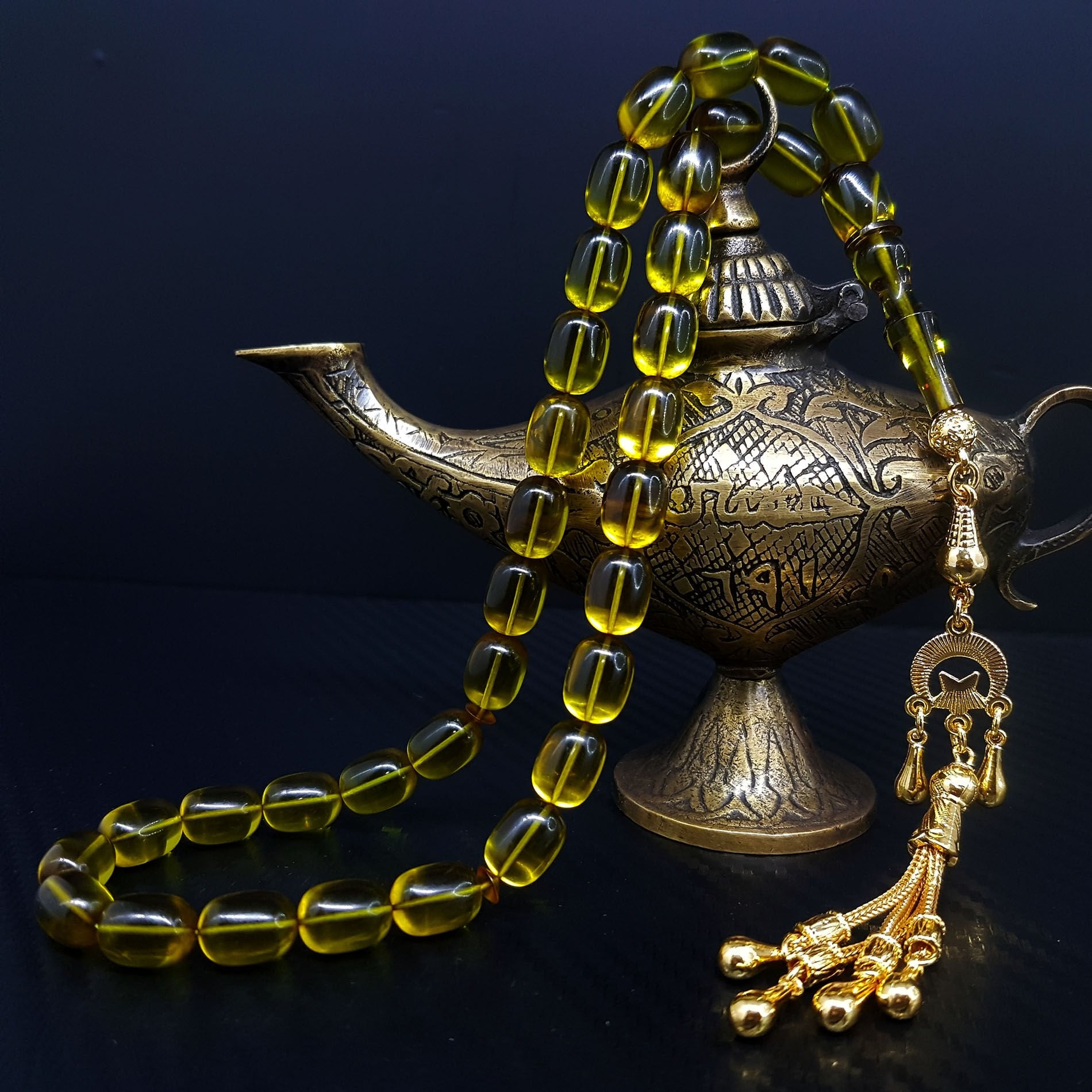 Yosun Yeşili Kapsül Ateş Kehribar Tesbih