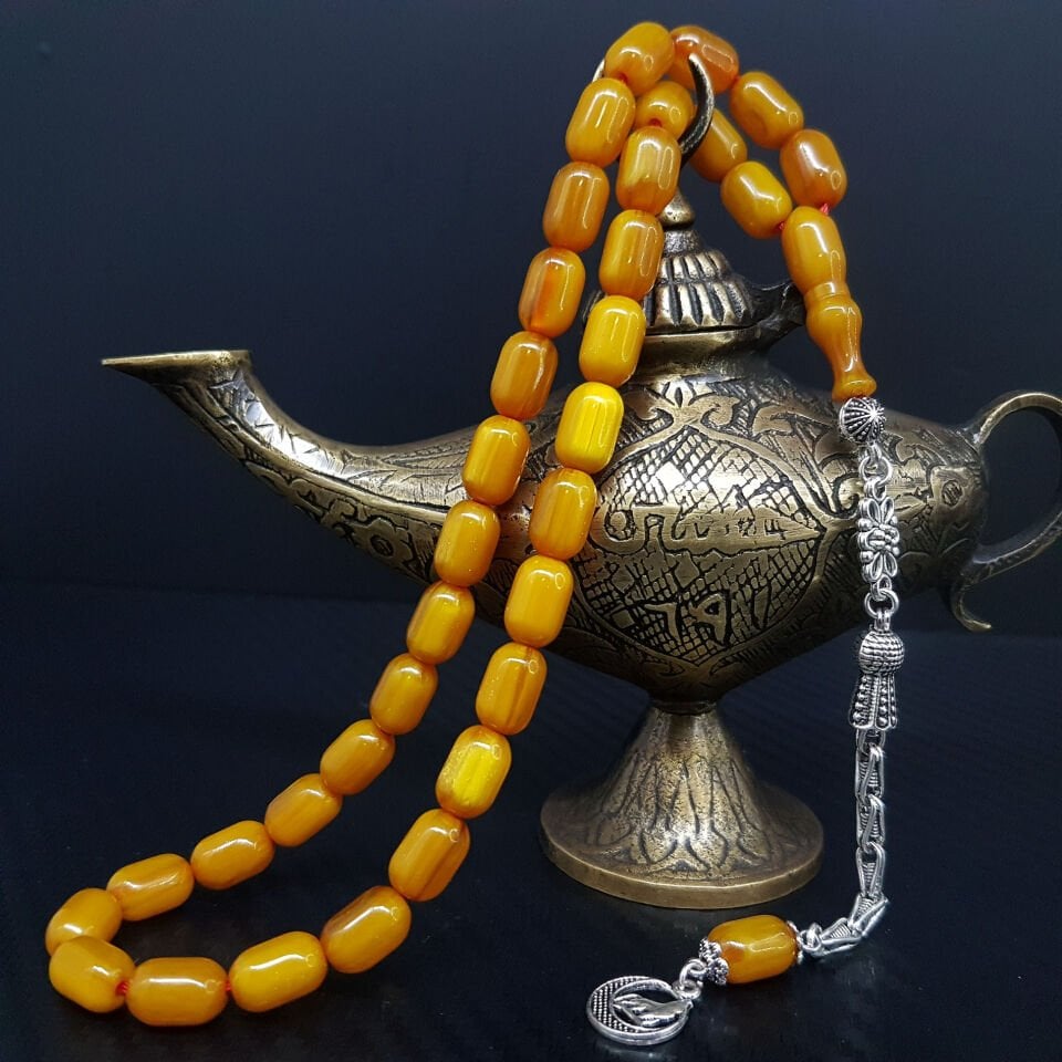 Sarı Kapsül Kesim Sıkma Kehribar Tesbih