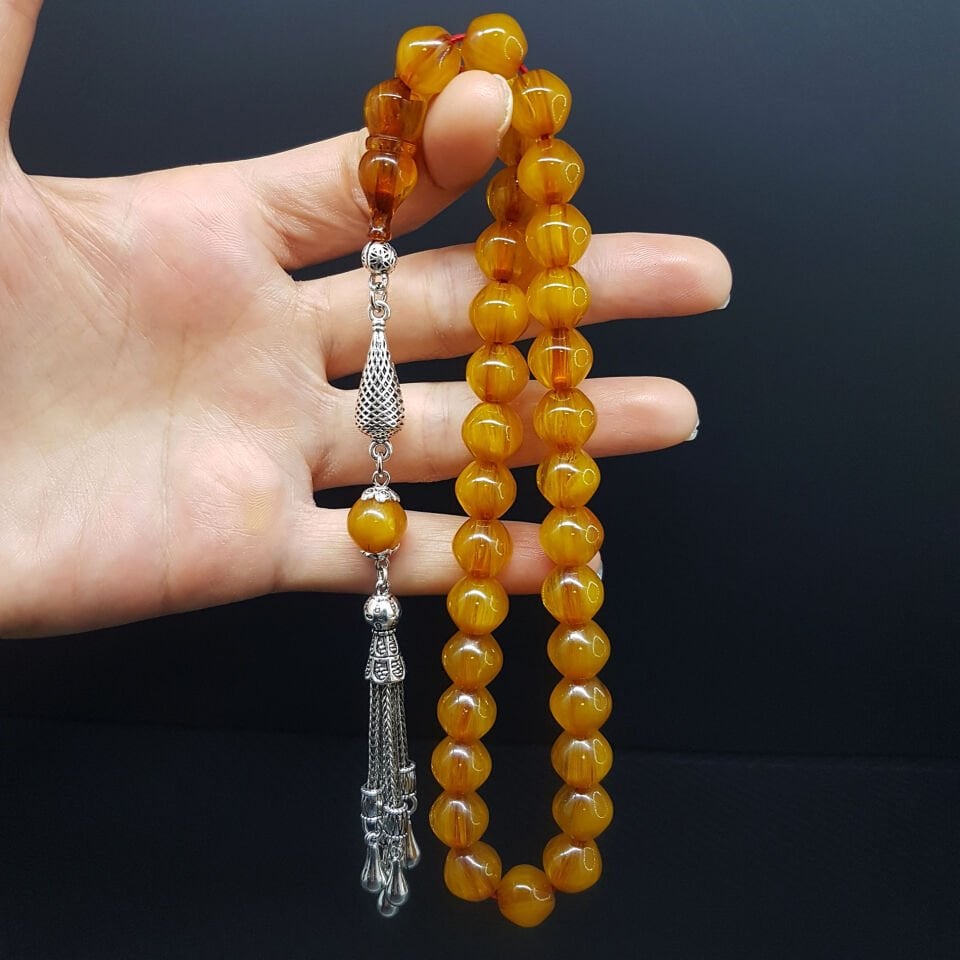 Sığırcık Kesim Çubuk Sıkma Kehribar Tesbih