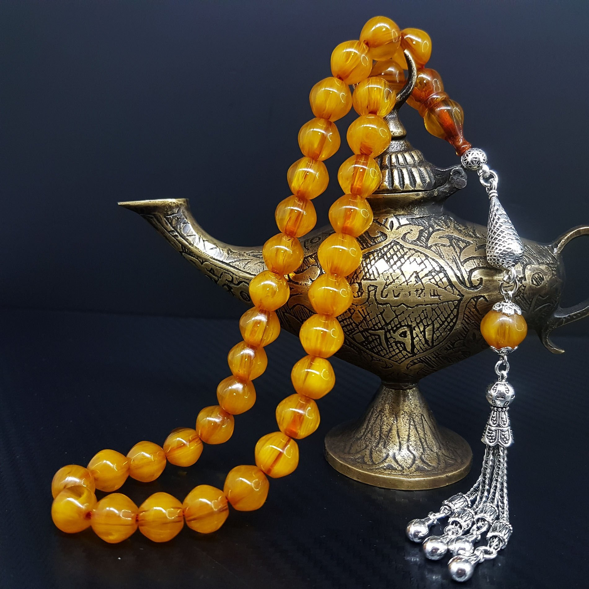 Sığırcık Kesim Çubuk Sıkma Kehribar Tesbih