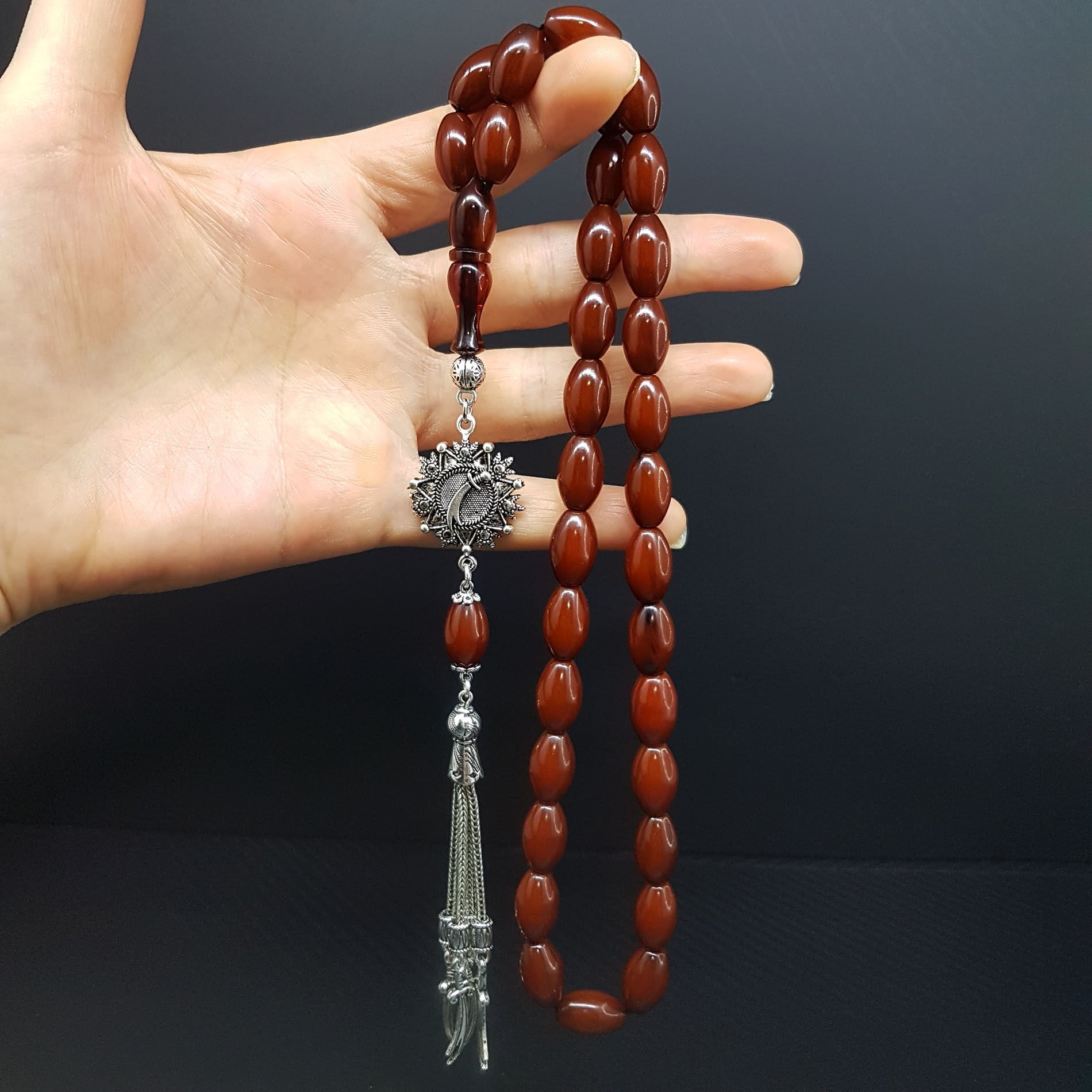 Büyük Boy Arpa Kesim Sıkma Kehribar Tesbih