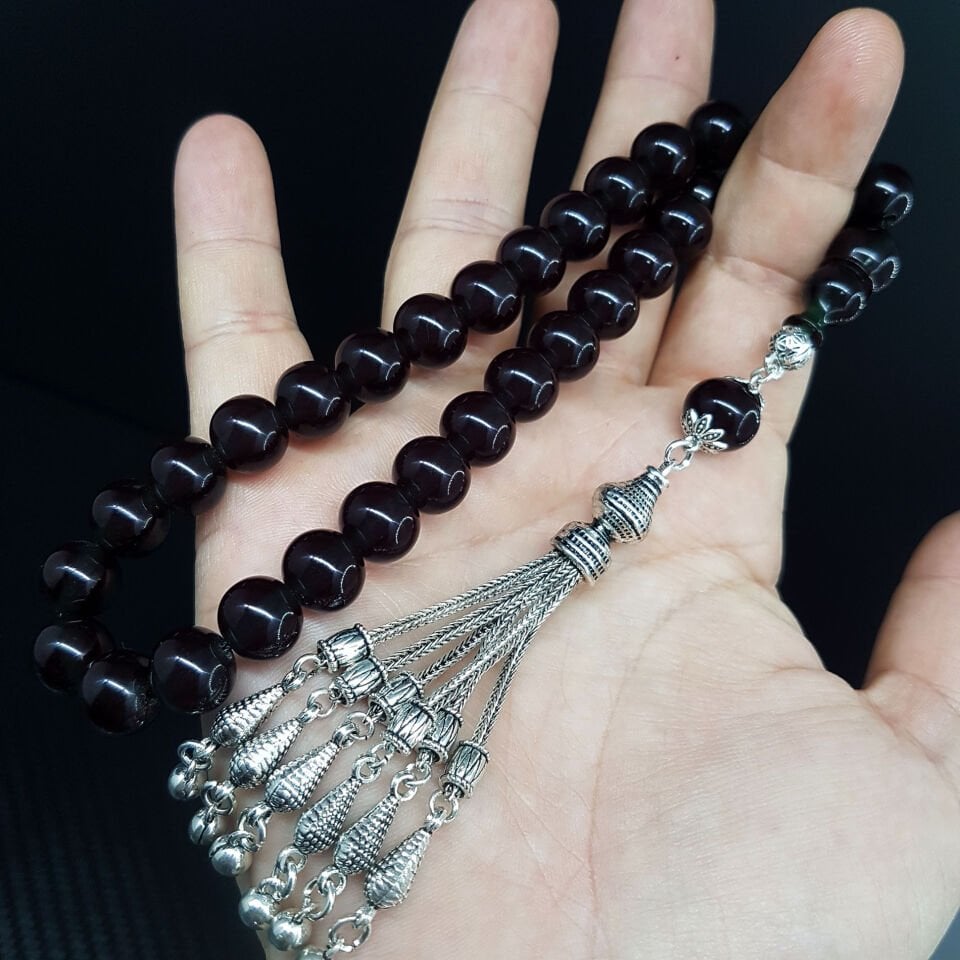 Koyu Petrol Mavisi Sıkma Kehribar Tesbih