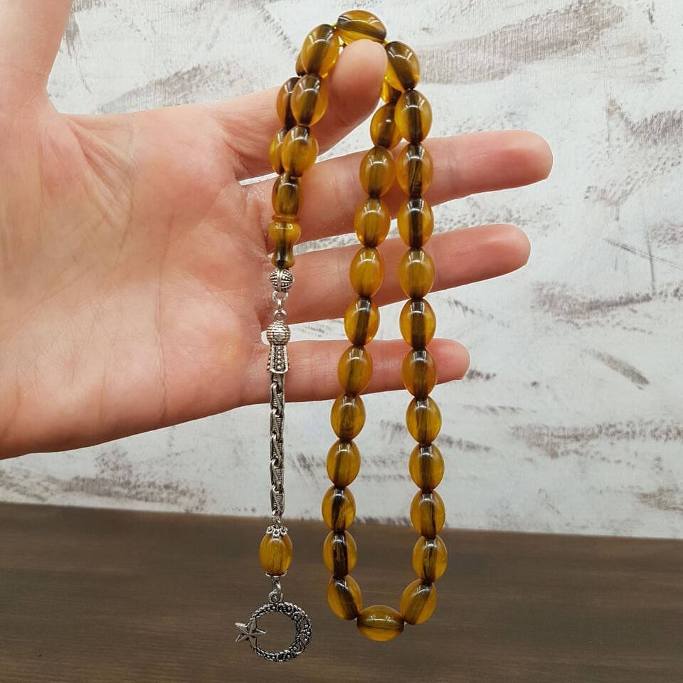 Yeşil Hamur Arpa Kesim Sıkma Kehribar Tesbih