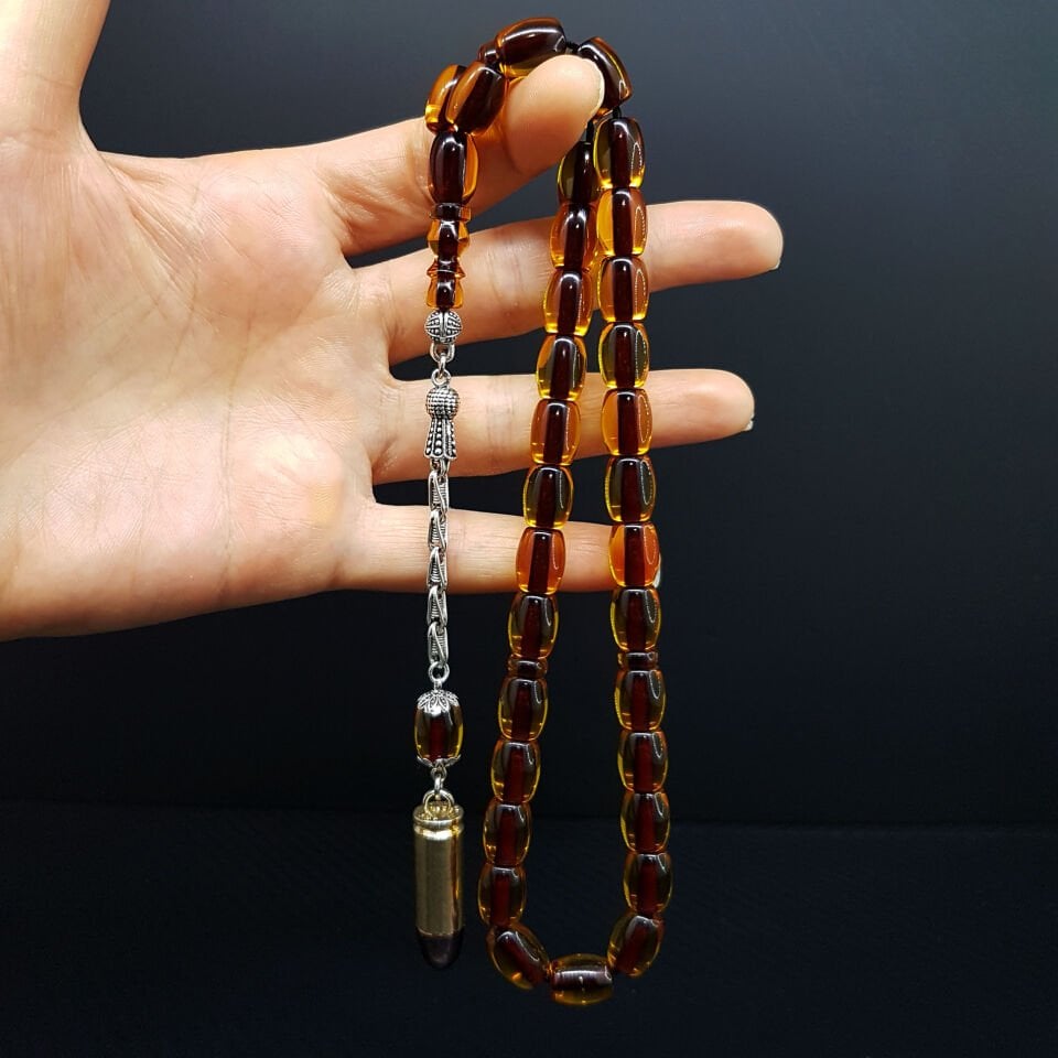 Fıçı Kesim Sarı Ateş Kehribar Tesbih