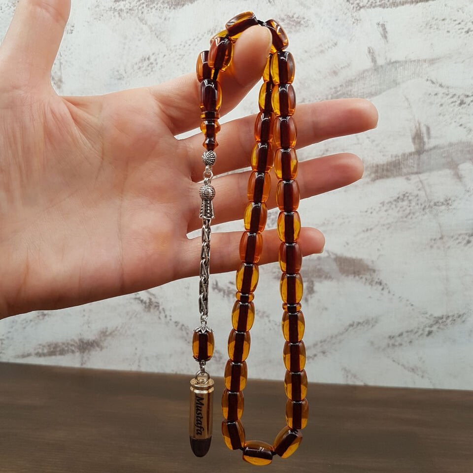 Fıçı Kesim Sarı Ateş Kehribar Tesbih