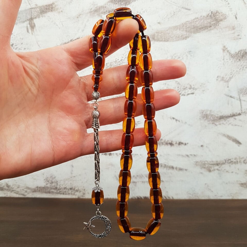 Fıçı Kesim Sarı Ateş Kehribar Tesbih