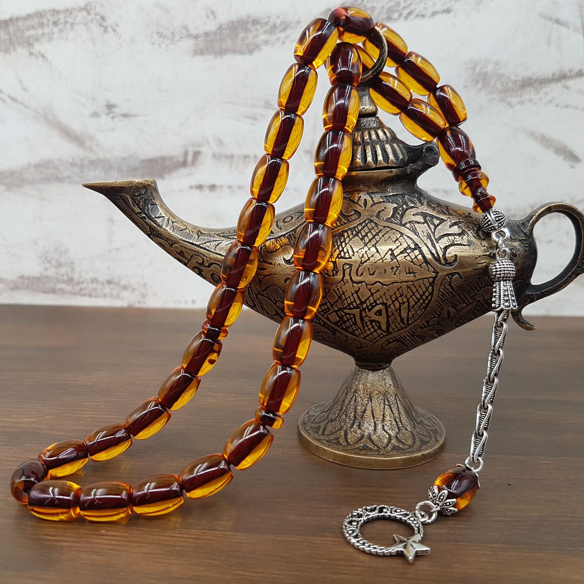 Fıçı Kesim Sarı Ateş Kehribar Tesbih