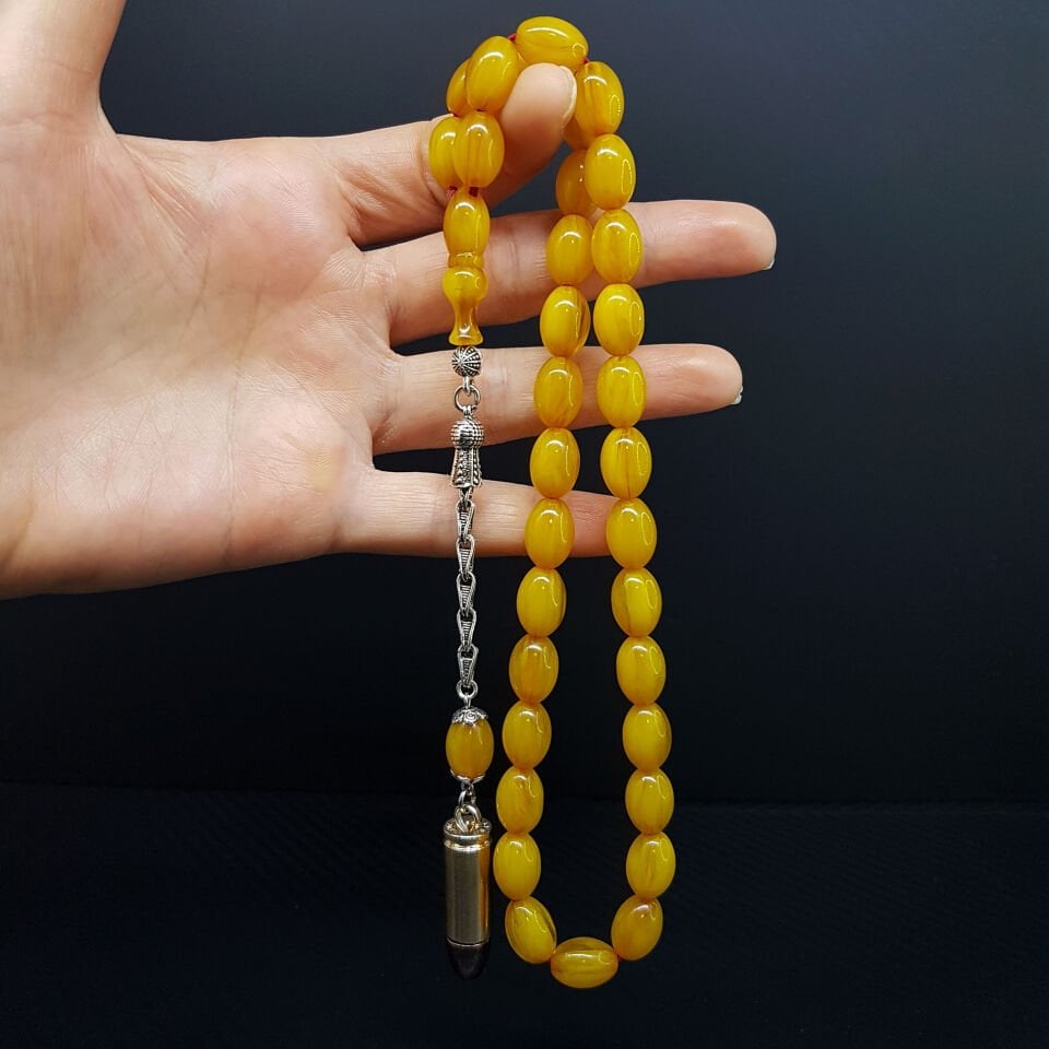 Sarı Arpa Kesim Sıkma Kehribar Tesbih