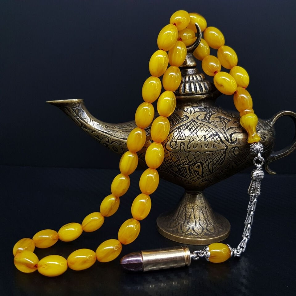 Sarı Arpa Kesim Sıkma Kehribar Tesbih