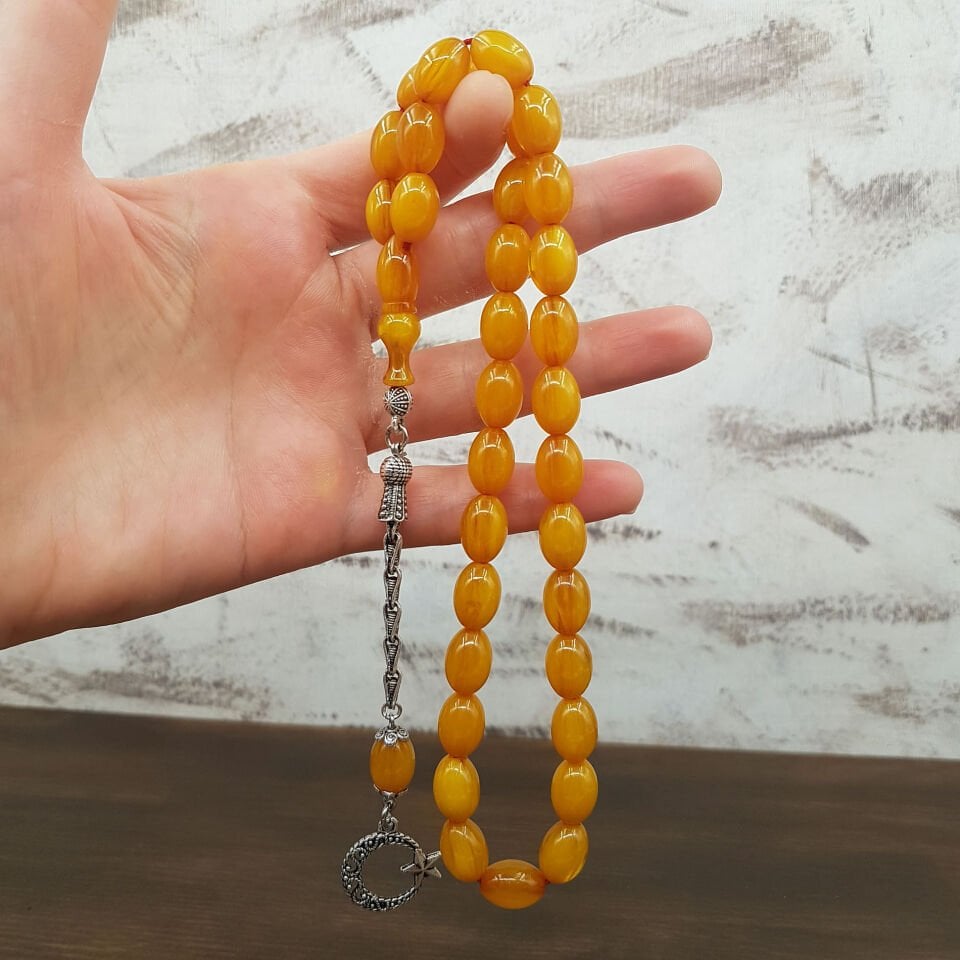 Sarı Arpa Kesim Sıkma Kehribar Tesbih