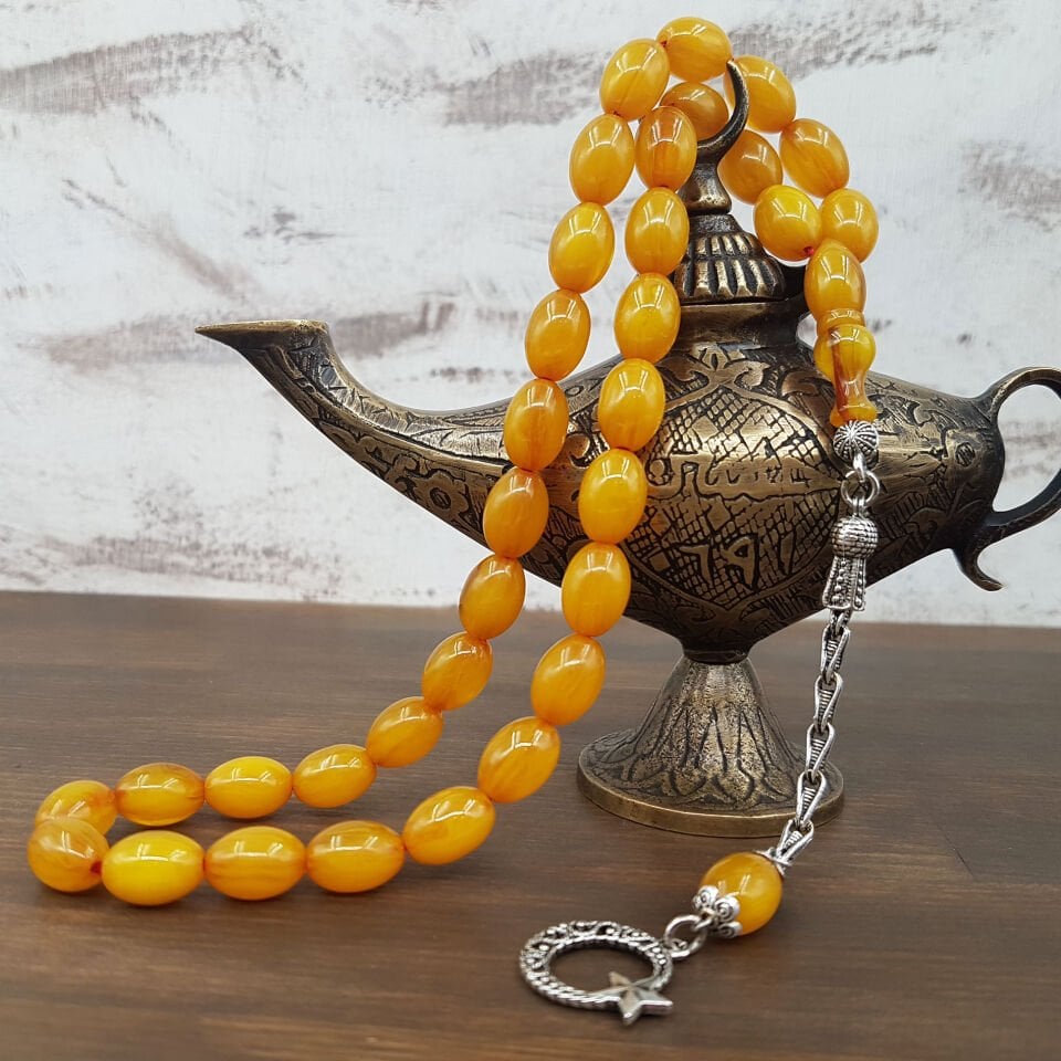 Sarı Arpa Kesim Sıkma Kehribar Tesbih