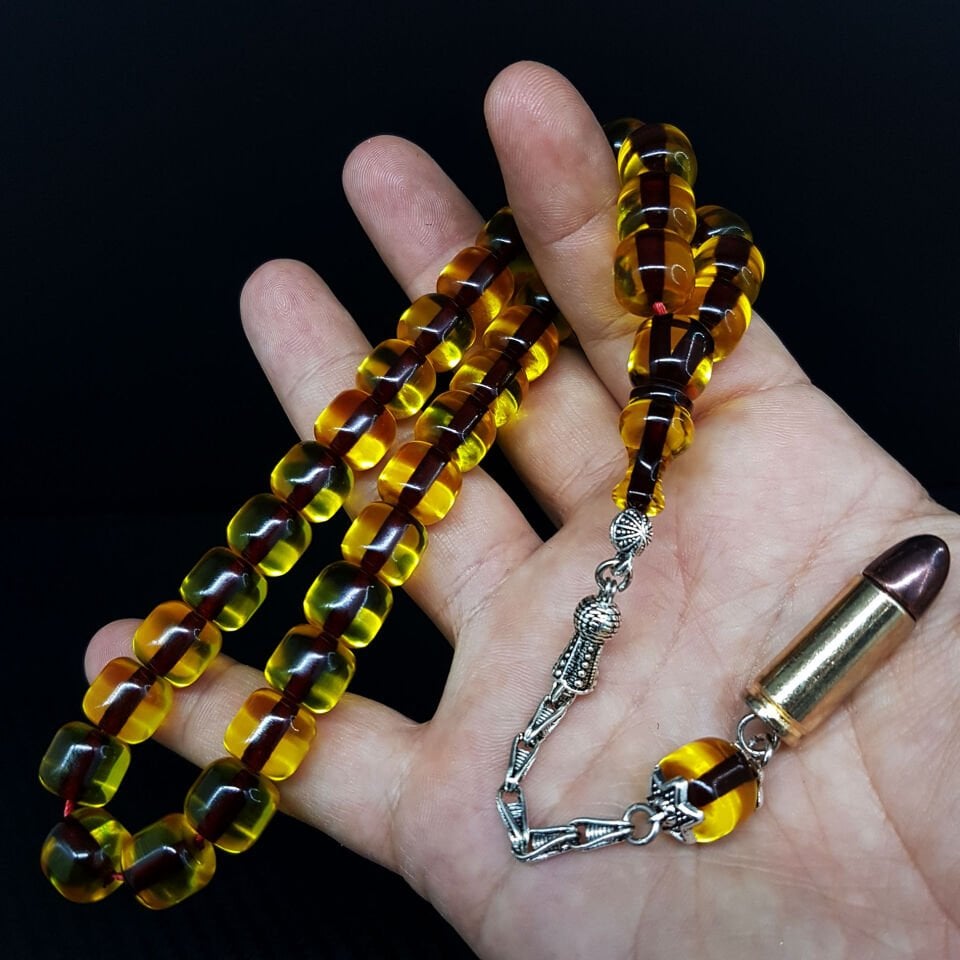 Sarı Teker Kesim Ateş Kehribar Tesbih