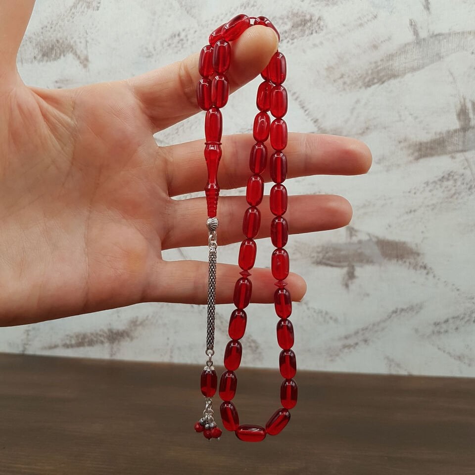 Gümüş Püskül İnce Kesim Ateş Kehribar Tesbih