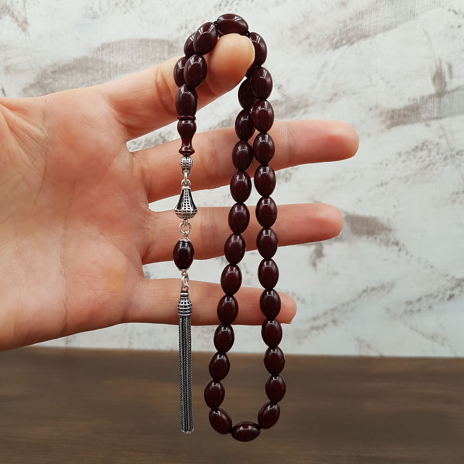 Gümüş Püskül Bürokrat Arpa Sıkma Kehribar tesbih