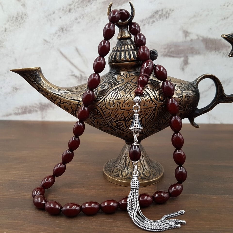 Gümüş Püskül Bürokrat Arpa Sıkma Kehribar tesbih