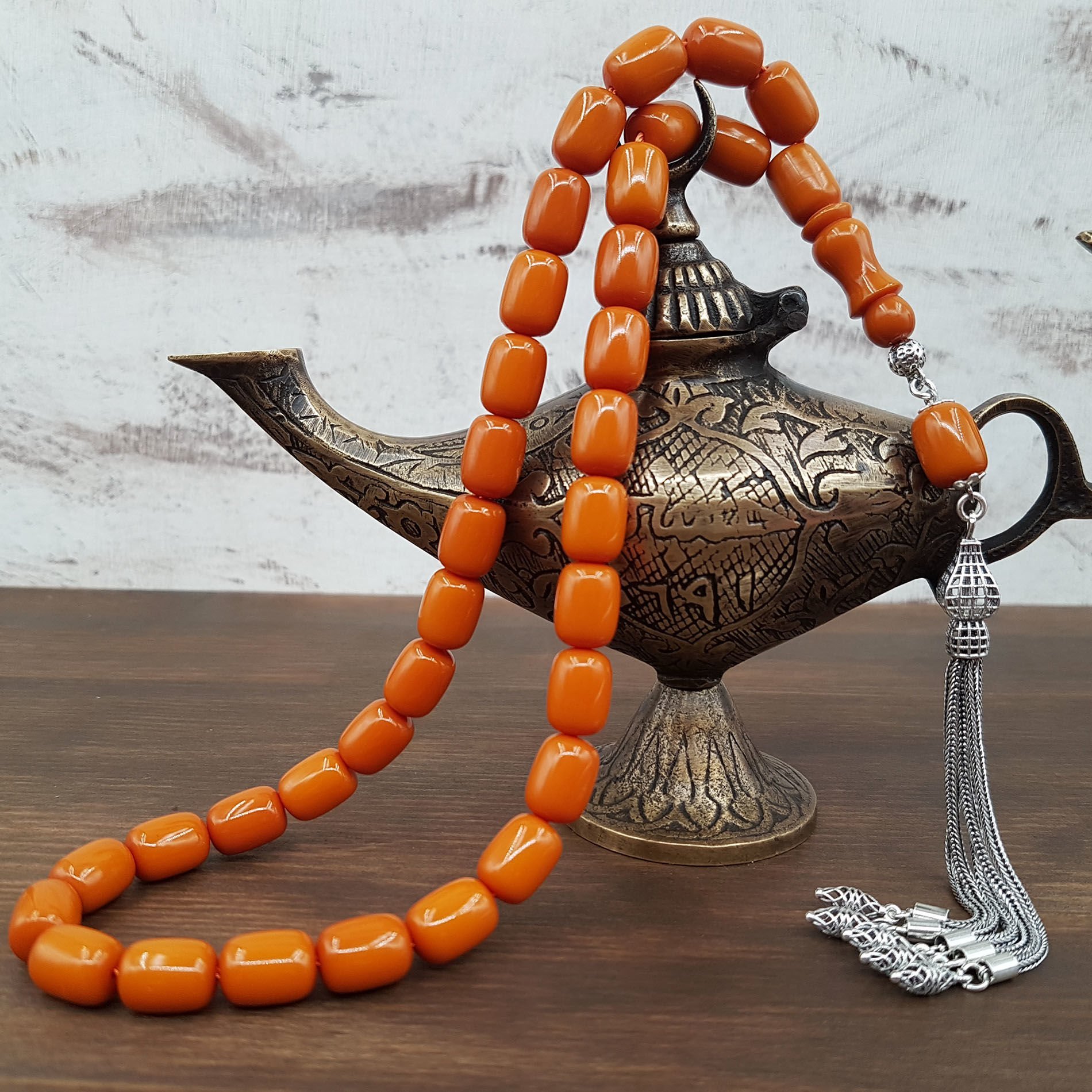 Gümüş Püskül Turuncu Kapsül Katalin Tesbih