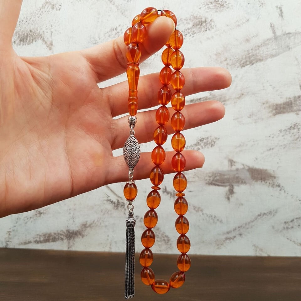 Turuncu Beyzi Kesim Ateş Kehribar Tesbih