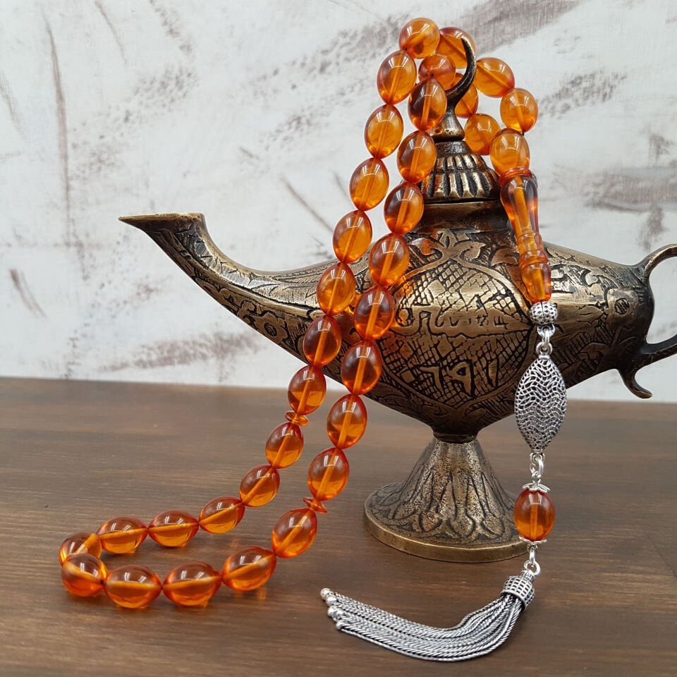 Turuncu Beyzi Kesim Ateş Kehribar Tesbih