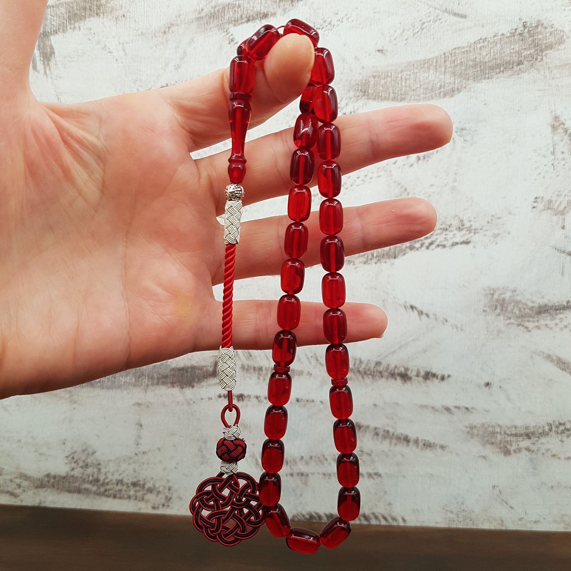 Kazaz Tasarım Kırmızı Kapsül Ateş Kehribar Tesbih