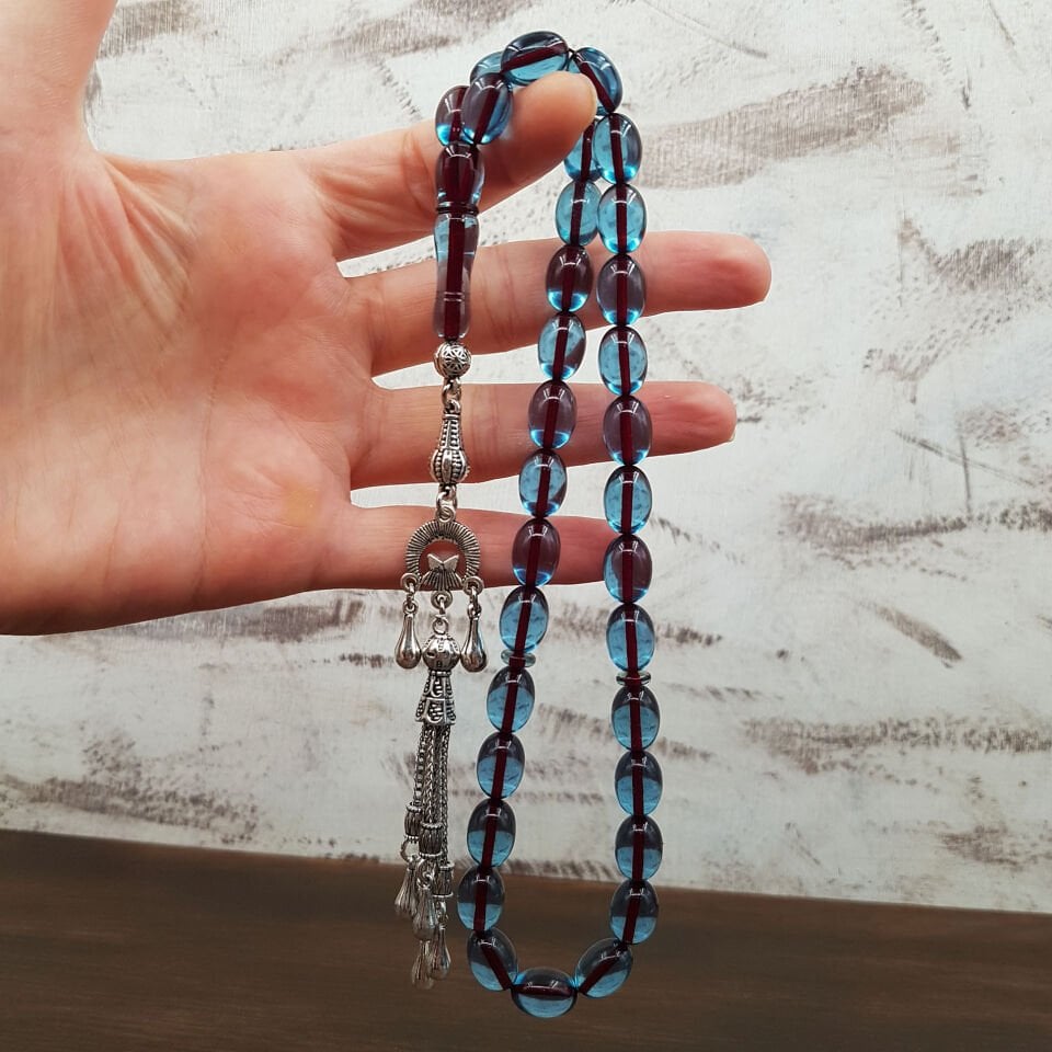 Turkuaz Beyzi Kesim Ateş Kehribar Tesbih