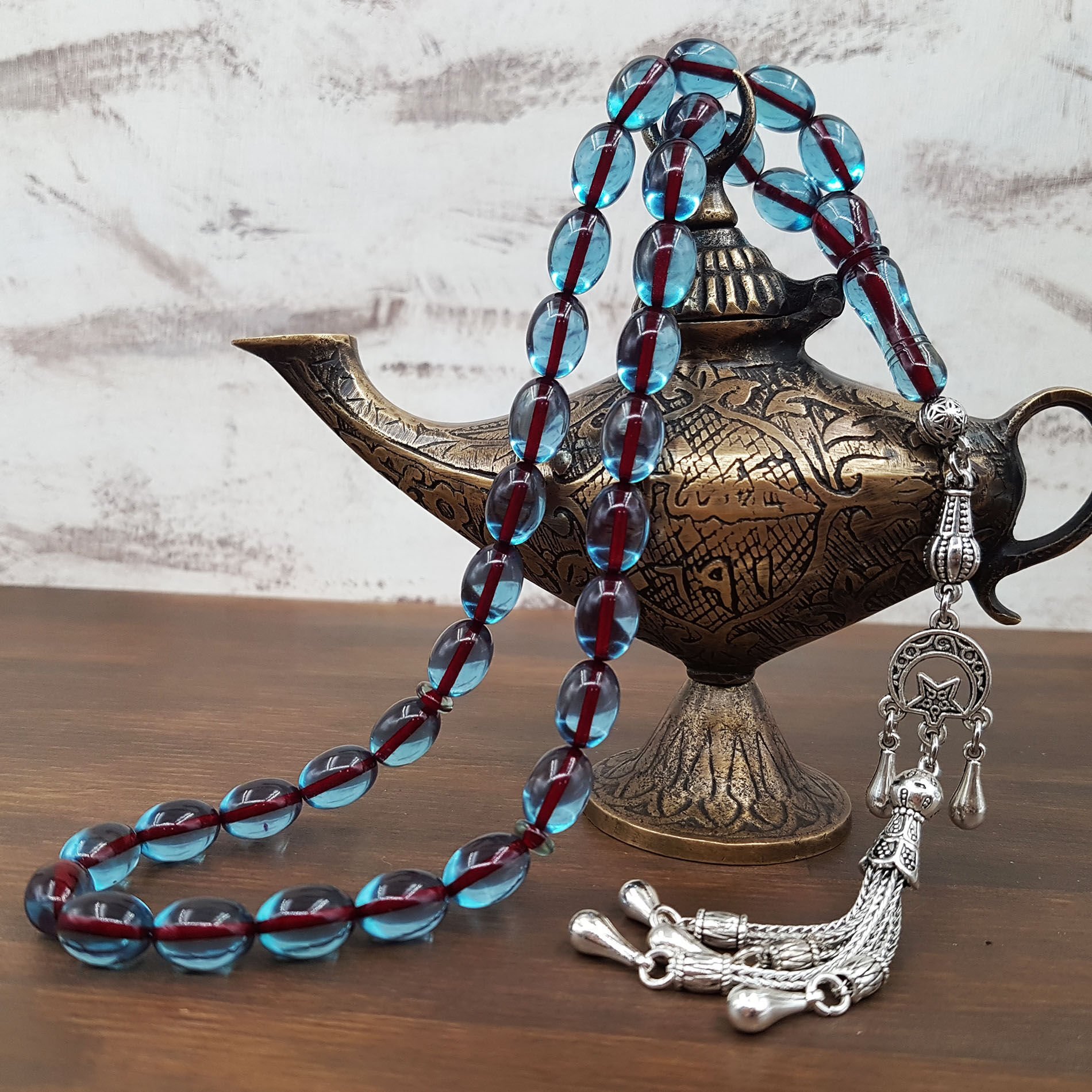 Turkuaz Beyzi Kesim Ateş Kehribar Tesbih