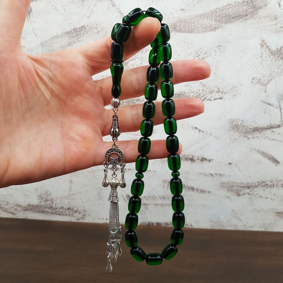 Yeşil Kapsül Kesim Ateş Kehribar Tesbih