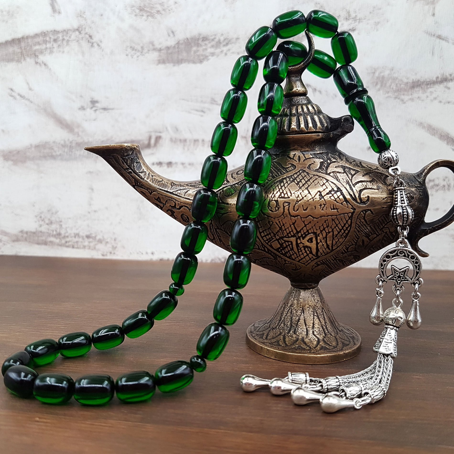 Yeşil Kapsül Kesim Ateş Kehribar Tesbih