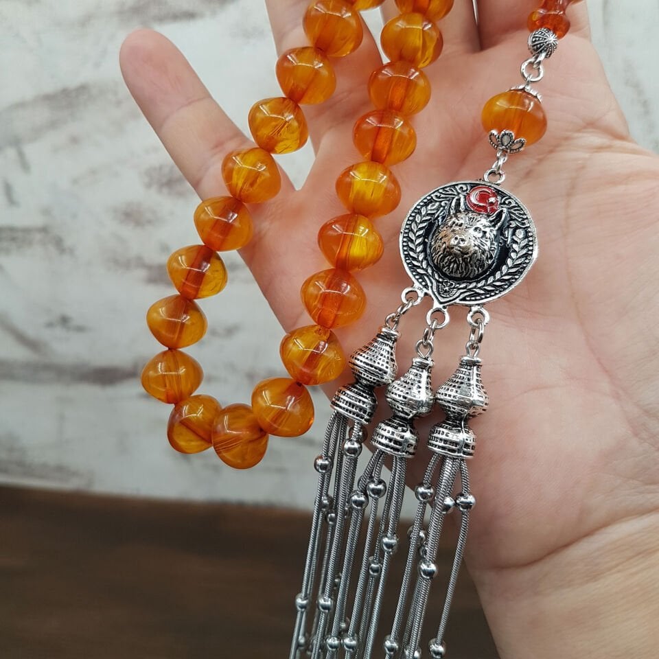 Büyük Boy Kurt Tasarım Sığırcık Sıkma Kehribar