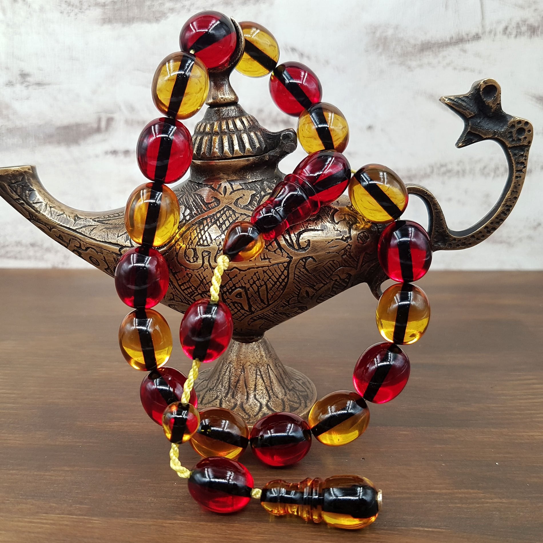 Sarı Kırmızı Maskot Ateş Kehribar Tesbih