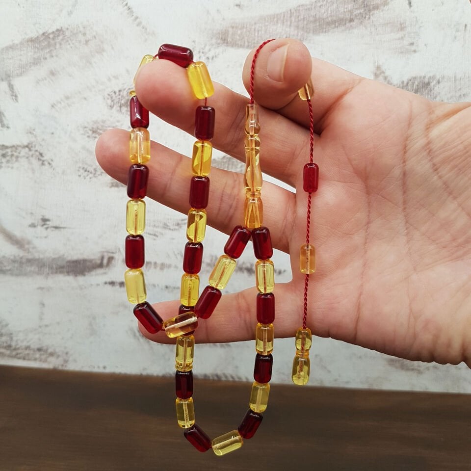 Sarı Kırmızı Kapsül Damla Kehribar Tesbih